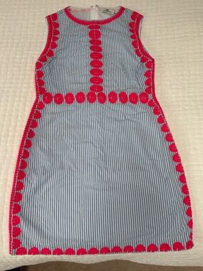 Vineyard Vines Blue White Striped Pink Embroidered Shift Dress Size 4